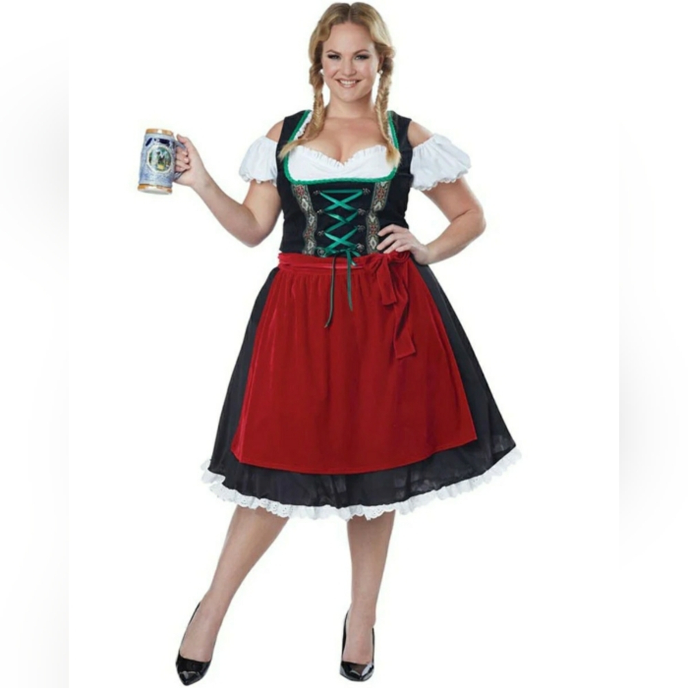 1x Plus Size Women's Halloween Costume Oktoberfest Fraulein Beer Server Dress